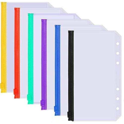 5pcs/Set A5 A6 Size Binder Pockets Clear Zipper Binder Pouch Folders for Notebook Binder Loose Leaf Bags Clear PVC Document Bag