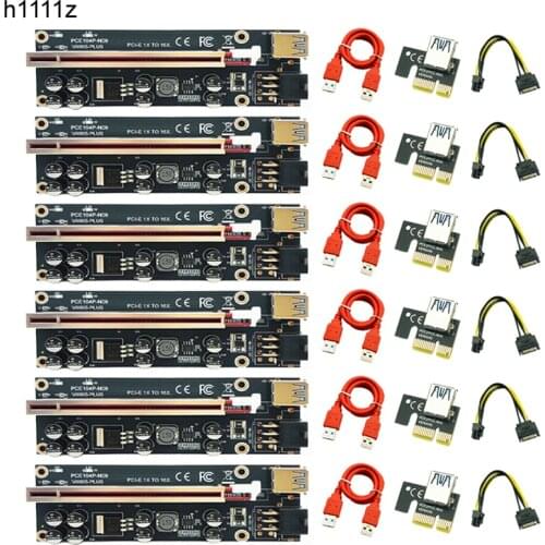 6pcs Mining X1 X16 PCIE Riser 009s Plus LED GPU Riser PCI Express X16 Adapter Molex 6Pin SATA to USB 3.0 Cable for Bitcoin Miner