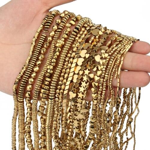 AAA+ Gold Plated Color Retention Hematite Beads Natural Stone Round Spacer Loose Beads for jewelry Making DIY Bracelet 15inches