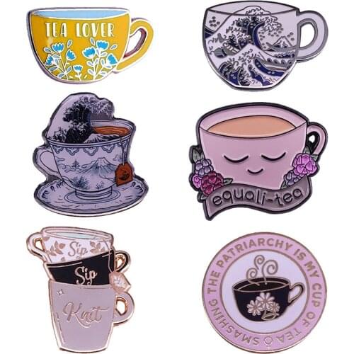 Tea Cup Brooch The Coffee Mug Enamel Pin Great Wave Tea Decor