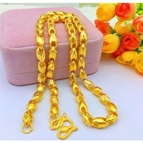 LUXURY 14K GOLD MENS WEDDING NECKLACE YELLOW GOLD SUNFLOWER SEED CHAIN NECKLACE 60CM FINE JEWELRY ANNIVESARY GIFTS MALE