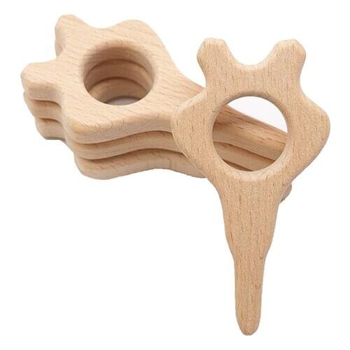 Chenkai 10pcs Wood Rocket Teether Ring DIY Organic Eco-friendly Nature Baby Rattle Teething Grasping Wooden Cartoon Toy