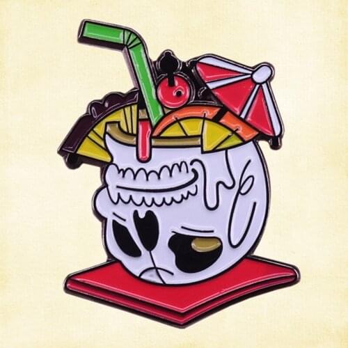 Skull Tiki Drink Enamel Pin cocktail party cup brooch