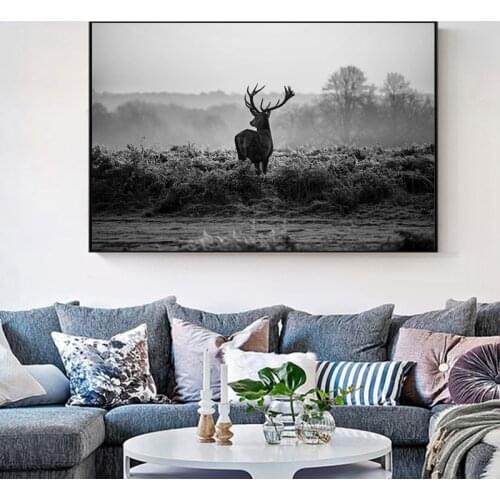Black White Deer Poster Wild Animal Canvas Painting Art Scandinavian Posters and Prints Wall Picture for Living Room Cuadros