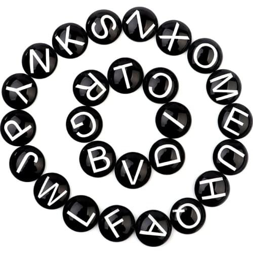 Black Color 26 Alphabet A-Z English Letter 10/12/14/18/20/25 mm Round Glass Cabochons Dome Flat Back DIY Jewelry Making Findings