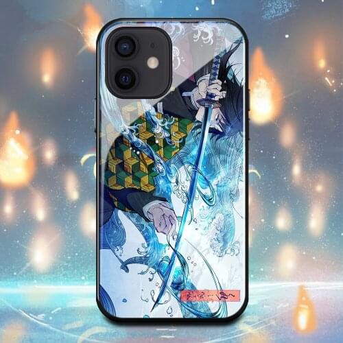 Demon Slayer Tomioka Giyuu Phone Case For Iphone 11 11Pro 12Mini 12Pro X XR XS Max 6 6s 7 8 Plus Tempered glass shell Cover