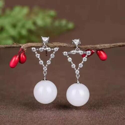 Designer Fine Jewelry 925 Silver Natural Hotan Elegant Temperament Antiallergic Eardrop