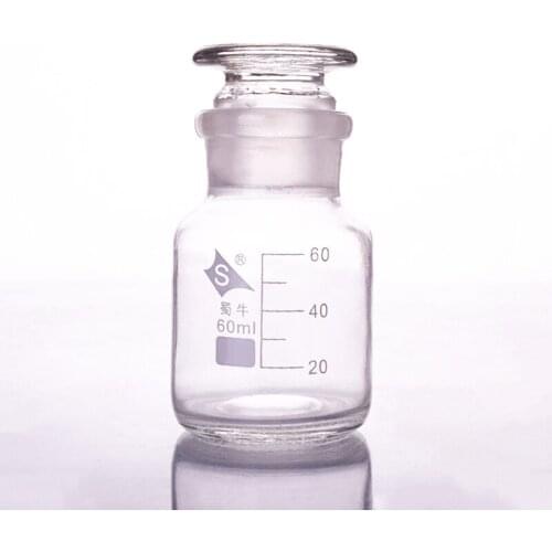Reagent bottle,wide mouth,clear,Ordinary glass,Normal glass,Capacity 60ml,Graduation Sample Vials