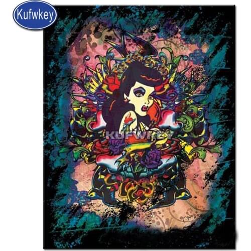 Cartoon photo daimond painting full square round drill abstract woman picture rhinestones mosaic diamond embroidery sale sticker