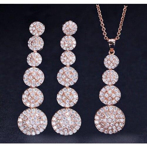Funmode Rose Gold Color Round Cubic Zircon Pendients African Jewelry Sets For Women conjuntos de mujer Wholesale FS147