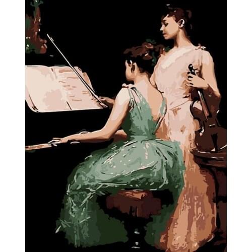 GATYZTORY Frame Playing Piano and Violin Canvas Painting Diy Oil Painting By Numbers Modern Wall Art Picture For Unique Gift