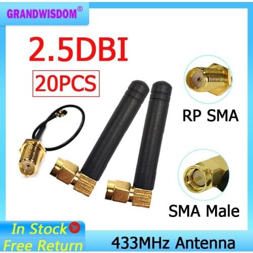 20pcs 433MHz lora Antenna 2.5dbi SMA Male Connector folding 433 mhz antena directional antenne + 21cm RP-SMA/u.FL Pigtail Cable