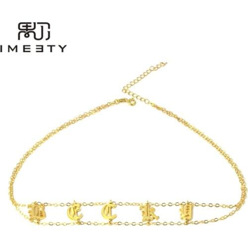 IMEETY custom chokers necklaces old english initial multiple letter choker necklace handmade nameplate necklace choker gift
