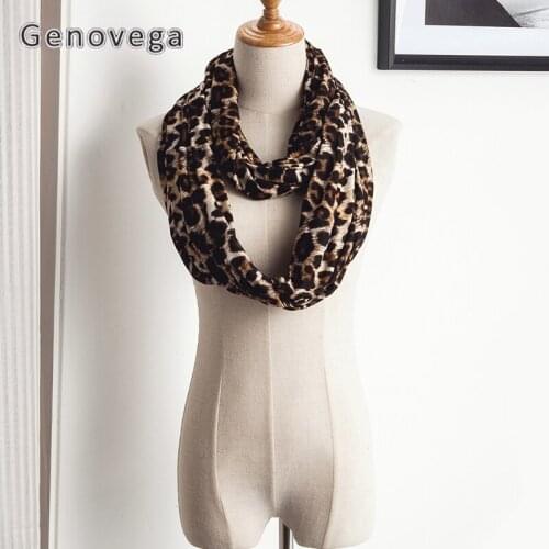 Genovega Women Pocket Scarf Leopard Warm Infinity Scarf Lady Autumn Winter Ring Scarves Flowers Loop Print Scarf For Female
