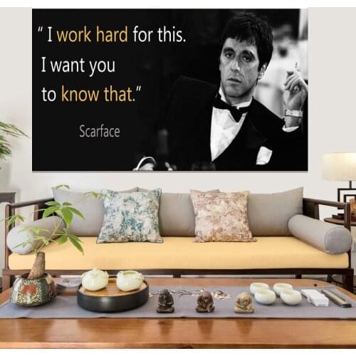 Canvas Painting Scarface Movie Quotes Poster Extraordinary Wall Art Print Tony Montana Portrait Wall Picture for Living Room