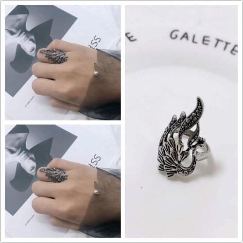 Peacock snake ring silver color metal punk open adjustable animal exaggerated ring ladies and mens party jewelry gifts