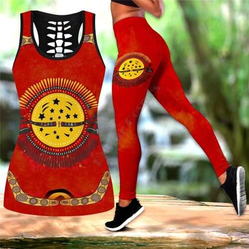 Aboriginal Australia Rock Painting Hand Lizard Art Combo Legging Tank Suit Yoga Fitness Soft Legging Summer Women For Girl