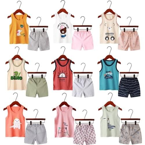 1-10 Yrs Kids Boys Clothing Sets Summer Outfits Cartoon Print Sleeveless O-Neck Cute Tank Tops with Shorts Baby Girls Pajama Set
