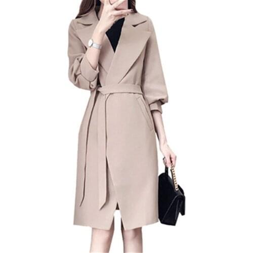 Korean Version 2020 Fashion Long Hong Kong Style Mid-long Trench Women Khaki Slim Windbreaker Female Winter Clothes Jacket A021
