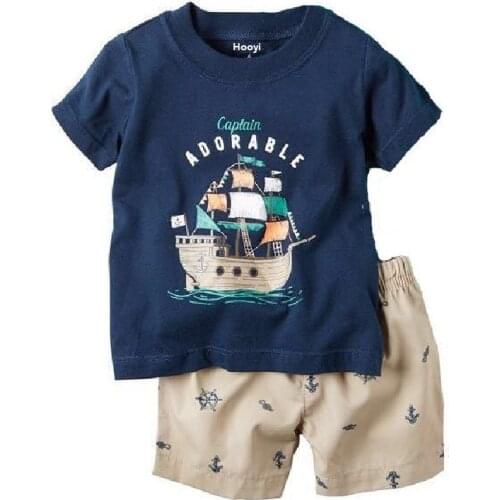 Captain Baby Boy Clothes Suit Pirate Costumes Children Outfits Summer Pajamas For Boys Sleepwear Tee Shirts Tops Short Pant Set