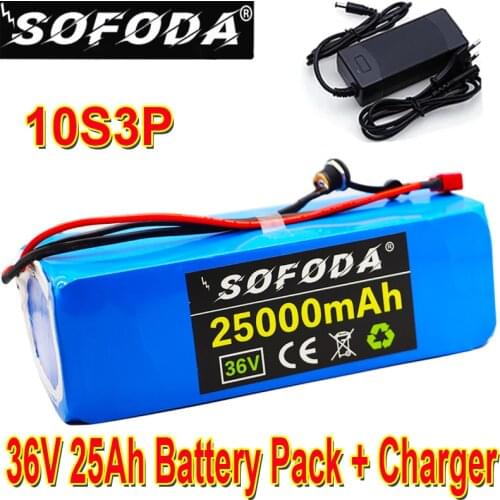 36V 10S3P 25Ah 500W high power capacity 42V 18650 lithium battery pack 25000mAh electric bicycle bicycle scooter BMS+charger