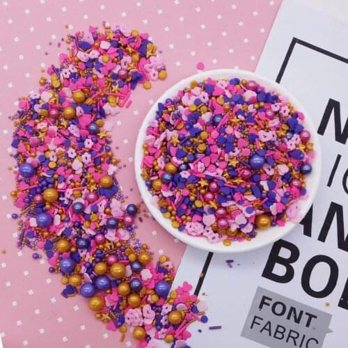 Lucky Shamrock Sprinkle Blend fun blend of shamrocks, sugar pearls, jimmies, candy beads in Pink,Purple Gold