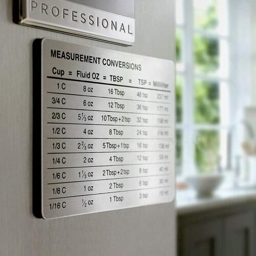 Refrigerator Magnet Portable Kitchen Measurement Conversion Chart Stainless Steel Sticker for Home Decorations