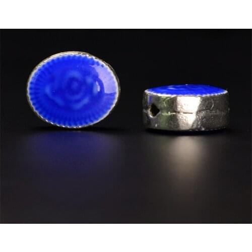 2 PCS 14mm*11mm Metal Copper Enamel Drops Of Glaze Nepal Oval Spacer Beads Hole Bead For Jewelry Making 340bz