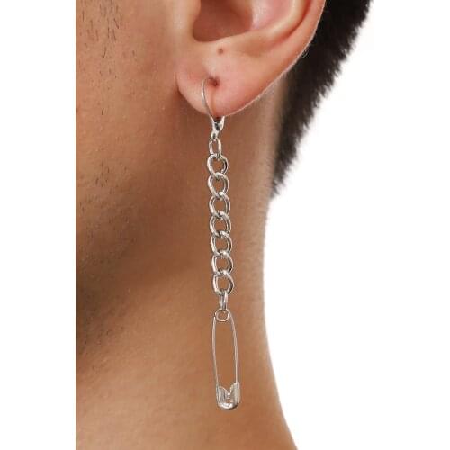 Metal Silver Color Couple Pin Paper Clip Hoop Earrings for Women Simple Tassel Pendientes Unisex Male Y2k Jewelry Gift Kolczyki