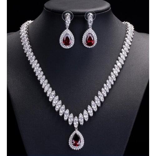 MOODPC Fine Jewelry Sets AAA Red Cubic Zircon Jewelry Sets ,Earrings /Necklace,Promotion,Nickel Free