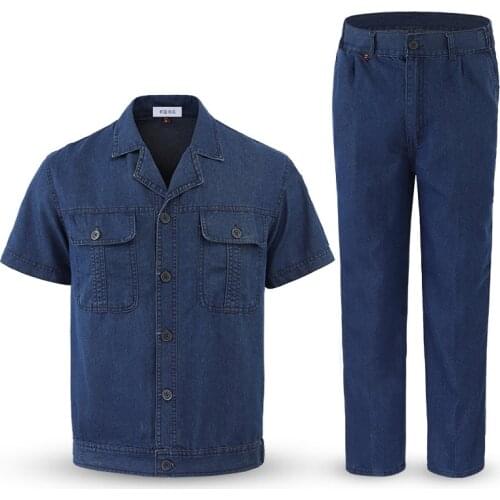 New Men Uniform Jeans Sets Short Long Sleeve Jacket Slim Cowboy Two Pieces Breathable Male Wear Resistant Denim Suits Size 4XL