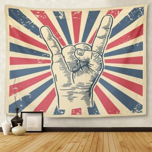 Rock and Roll Hand Sign Vintage Engraving for Info Tapestry Wall Hanging for Living Room Bedroom Dorm 50x60 inches
