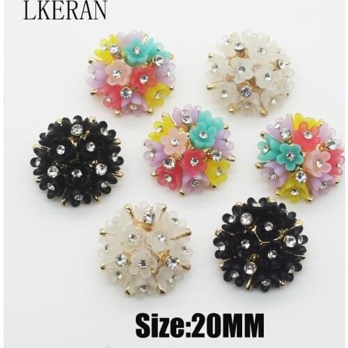 New! 5pcs/lot 20mm Round-shaped Resin flower button crystal rhinestone button Shank Sewing Craft Making Accessories