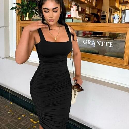 2021 Summer New Fashion Sexy Backless Sleeveless Evening Dress Nightclub Party Big Folded Midi Skirt