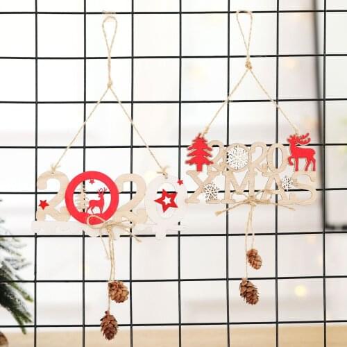 2020 New Arrival Xmas Letters Elk Tree Wooden Sign Christmas Decoration for Home Pendant Hanging Ornament Happy New year
