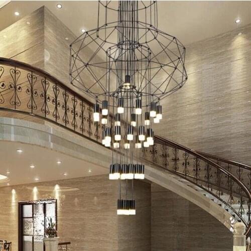 Nowoczesne, minimalistyczne lampy hotelowe lobby nordycki kreatywny schody do kawy salon z kutego żelaza geometryczne linie will