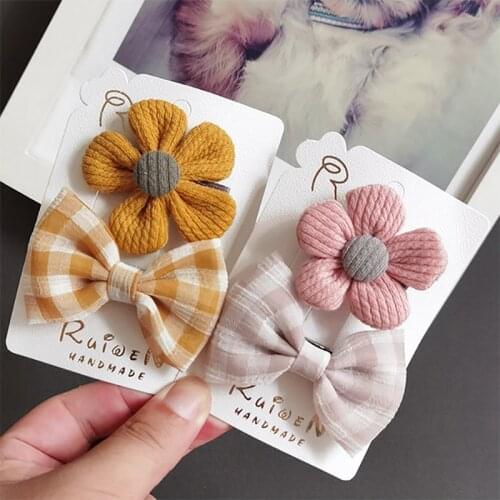 Oaoleer 2Pcs/Set Plaid Bowknot Flower Hair Pins Cute Children Girls Hair Clip Kids Hair Clip Child Barrettes Bb Clip Hairgrip