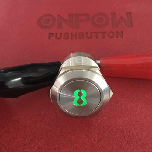 ONPOW 19mm IP65 1NO1NC Number Eight Symbol illuminated Stainless Steel Push Button Switch (LAS1GQ-11D/G/12V/S/8) CE, RoHS