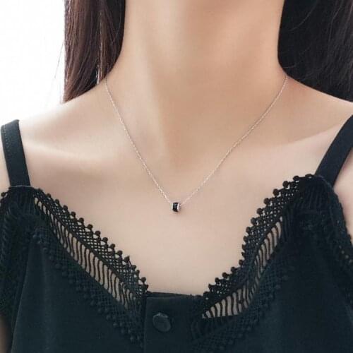 New Arrival Women 925 Sterling Silver Necklace Jewelry Female Crystal Black Pendant Necklace For Girls Bride Wedding Accessories