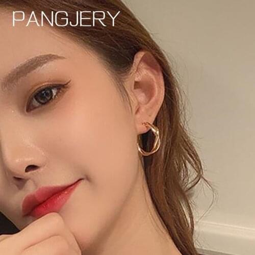 PANGJERY Prevent Allergy 925 Sterling Silver Twisted Wavy Circle Earrings for Women INS Fashion Geometric Party Jewelry Gifts