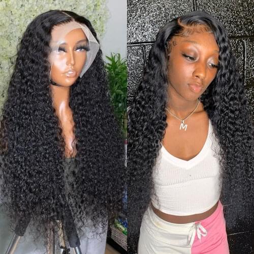Curly 13x4 Lace Front Human Hair Wig Deep Wave 4X4 Closure Wig Pre Plucked 360 Lace Frontal Wigs For Black Women Remy Water Wave