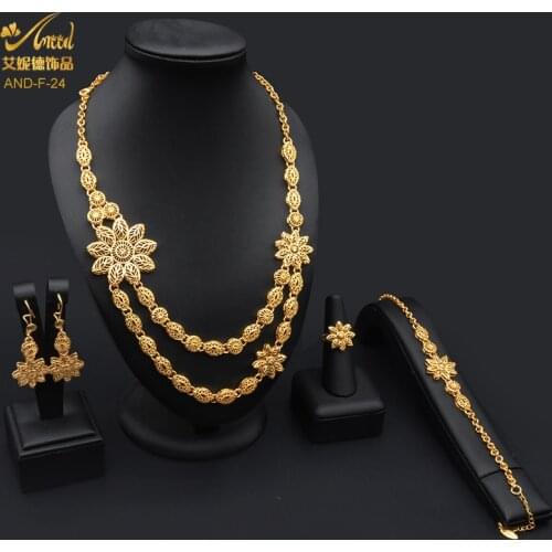 ANIID Gold Plated Jewellery Necklace Copper Set For Women Ethiopian Nigeria African Bridal Pakistani Bracelet Wedding Arabe 24K