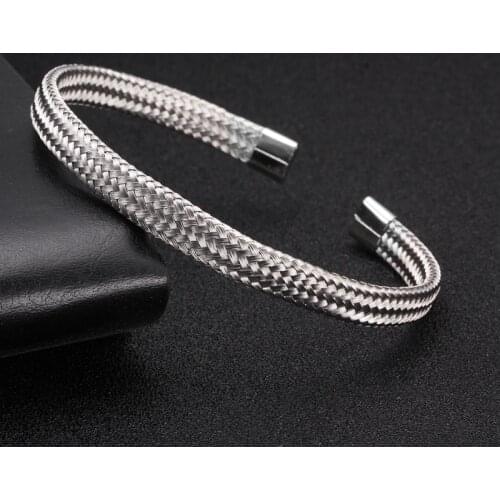 Luxury Silver Snake Sporty Men Women Charm Bracelet & Bangles Punk Mesh Surface Soft Steel Braided Open Fashion Cuff Bangles