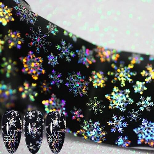 Christmas Silver Snowflakes Nail Art Foil Transfer Glitter Stickers 3D Nail Art Decals Designer Manicuring Decoration