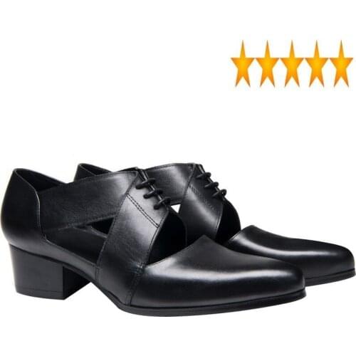 Toe Italian Men Closed Genuine Leather Summer Heels Pointed Sandals Hollow British Business Black Formal Shoes
