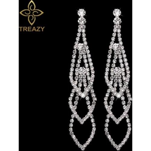 TREAZY Leaves Shape Long Drop Earrings For Women Brincos Rhinestone Crystal Bridal Wedding Dangle Earrings Party Jewelry Gift