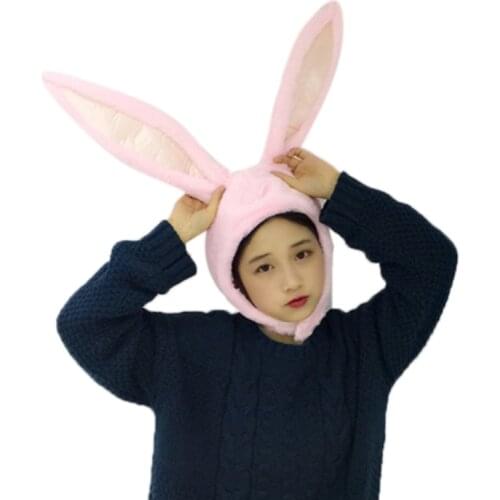 Cute Plush Rabbit Hat Long Bunny Ears Hood Earflap Headgear Cosplay Photo Props Q1QA