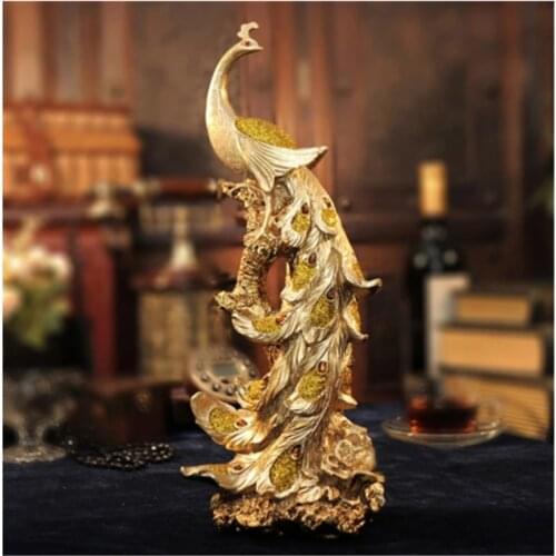 Living Room Resin Phoenix Figurine Pure Golden Bird Wonder Statue Modern Animal Sculpture Creative Ornament Home Office Decor