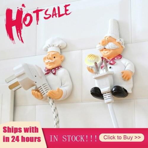 Cartoon power cord storage rack chef plug hook strong adhesive hook creative plug finishing bracket Shelf Holder Wall Mounted