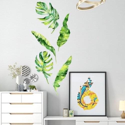 Tropical plant leaves 3D Wall Stickers for Living room Sofa TV Background decoration Mural Art Decals home decor green sticker